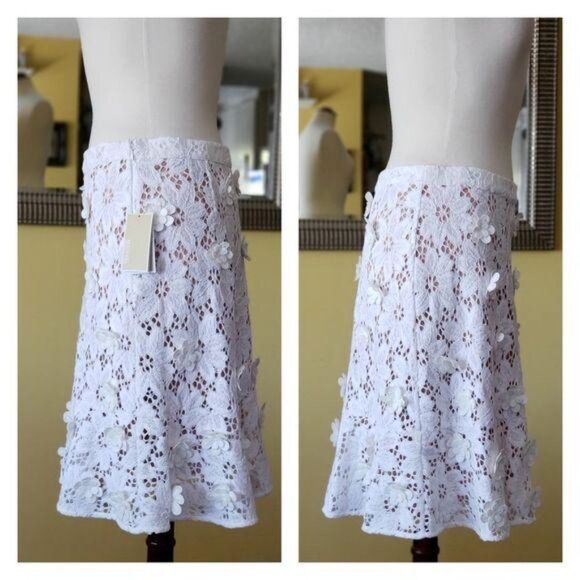 Michael Kors Floral Lace Applique Textured Skirt - Picture 3 of 7